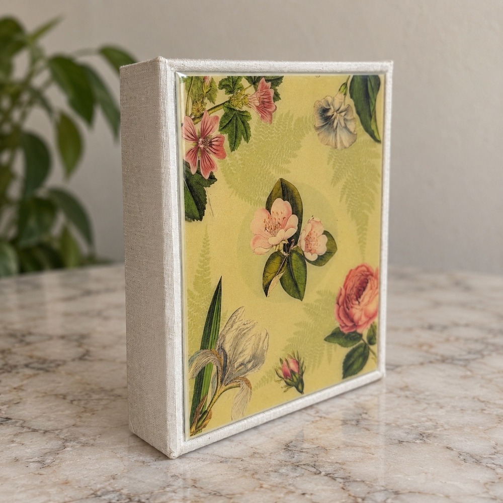 Vintage Floral Photo Album 4x6 Cream Fabric Botanical Handmade Cottagecore